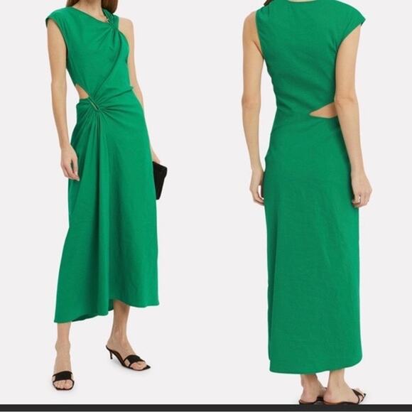 A.L.C. Dresses & Skirts - A.L.C. Beale Solid Green Cap Sleeve Asymmetric Linen Blend Midi Dress Size 0